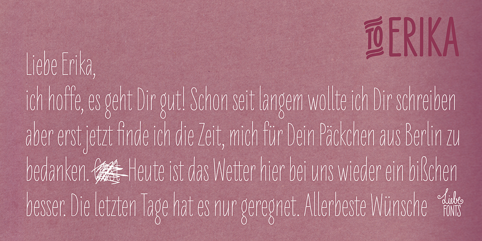 LiebeErika font family example.