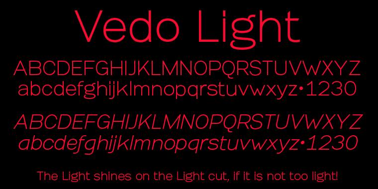 Emphasizing the favorited Vedo font family.