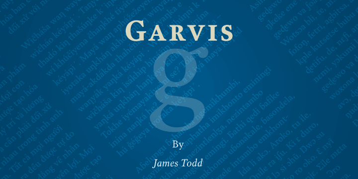Inspired by both turn of the century neoclassical forms and Dutch Fleischmann Type, Garvis is designed to bring the character of those typefaces into more modern times by increasing the sturdyness of the forms without losing their character.