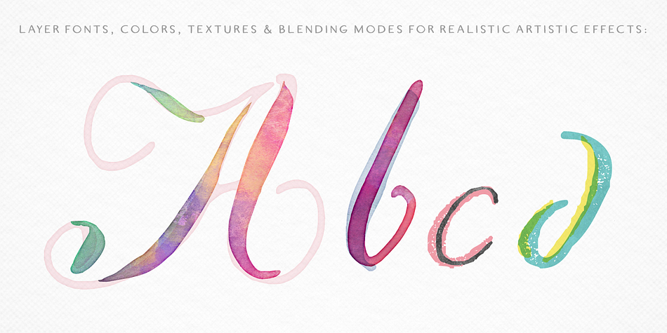 Opentype features programmed into each text font include contextual alternates, stylistic alternates, swashes, true fractions, and old style numerals.