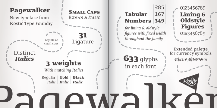 Pagewalker has a character set to support Western and Central European languages, and an extended set for monetary symbols which, in combination with tabular numbers, is perfect for financial reports.