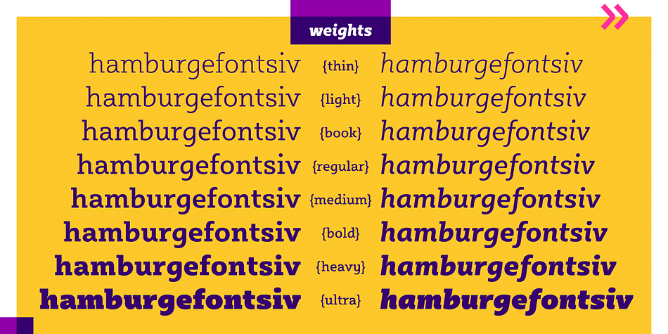 While the Light, Book, Regular and Medium weights are great performers for body text, the Thin, Bold and Heavy weights make an excellent choice for headlines.