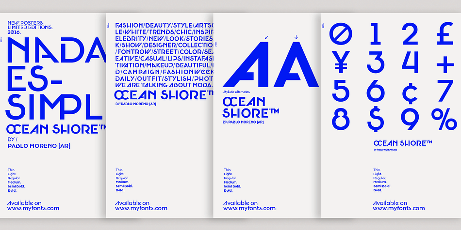 Ocean Shore is a six font, stencil family by Los Andes Type.