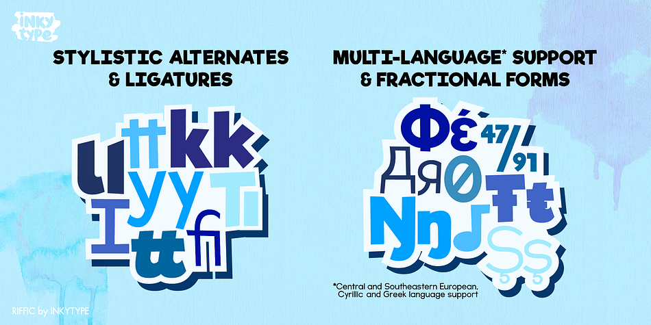 Comes with support for Cyrillic and Greek languages and OpenType features such as alternates and fractional numbers.