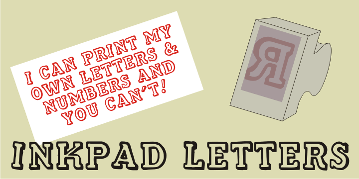Inkpad Letters JNL joins a number of fonts that were reproduced by Jeff Levine from inked impressions of various rubber stamp printing sets.