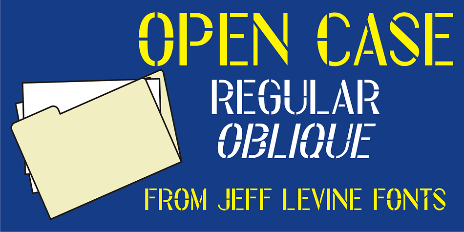Open Case JNL is the distant cousin to the 2009 release by Jeff Levine Fonts called Cold Case JNL, as both were based on sets of lettering stencils designed and manufactured by the Huntington Oil Cured Stencil Company (originally of Huntington, New York and later of Delray Beach, Florida).