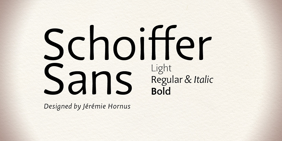 Schoiffer Sans is a contemporary humanist sans serif, inspired by the historical font Enschedé English-bodied Roman N0.6.