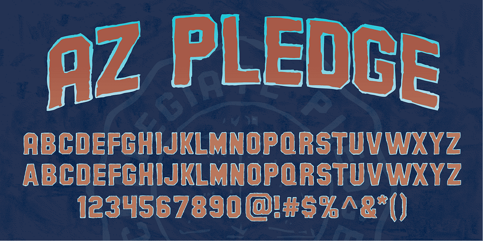 AZ Pledge font was inspired from old worn collegiate T-shirts.