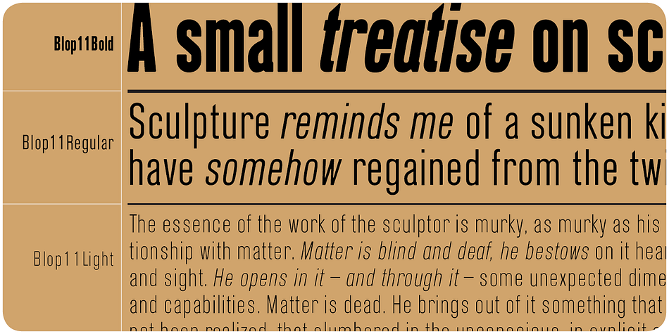 Displaying the beauty and characteristics of the Blop 11 font family.