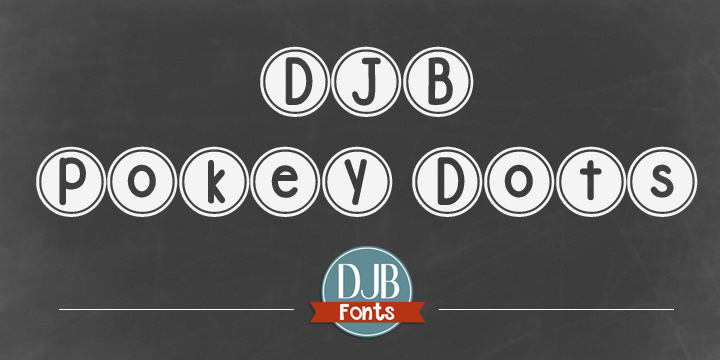 DJB Pokey Dots is a hand drawn button alphabet including upper and lower case alpha, numbers and most common punctuation.
