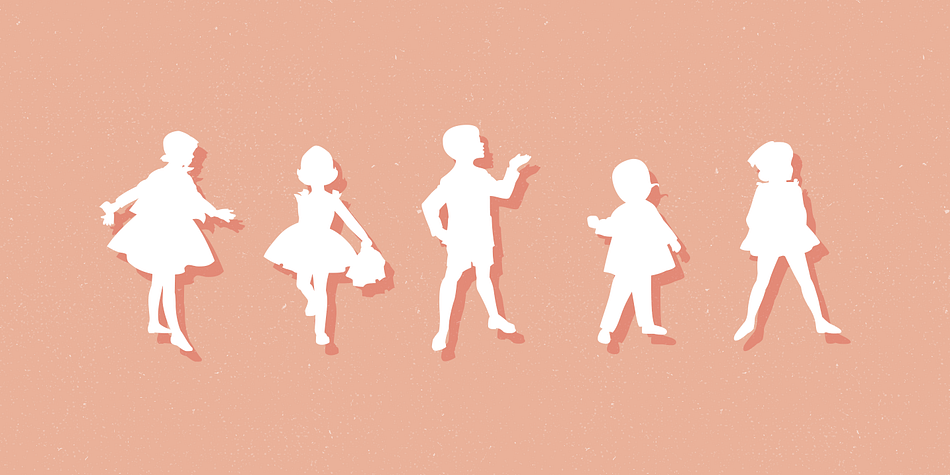 The font features ladies-fashions in silhouette form for uppercase and lowercase letters and children