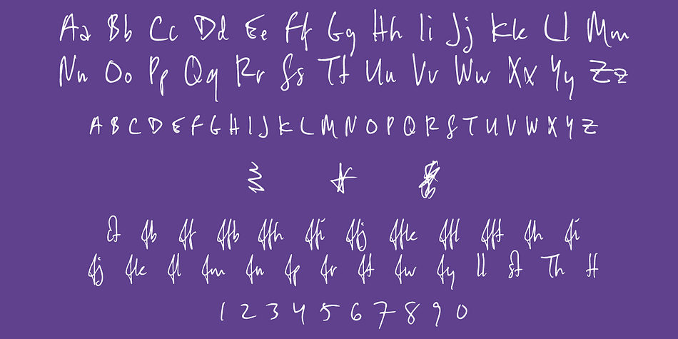 These energetic characters pay little heed to such arbitrary contraints as baseline or x-height—taken together, they give the effect of casual penmanship that