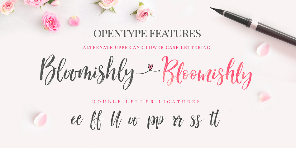 Bloomishly font family sample image.