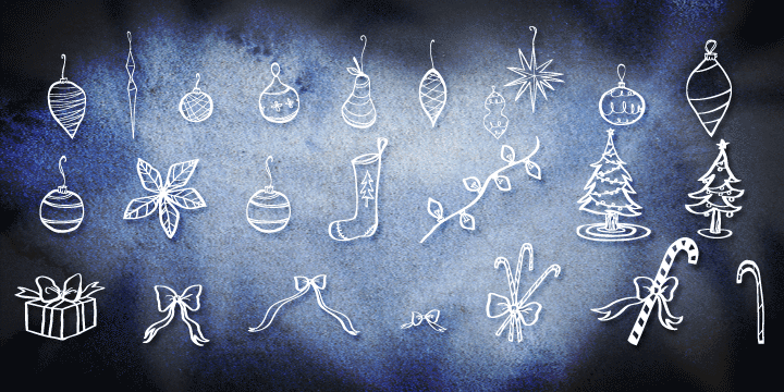 Blue Goblet Christmas Orns font family sample image.