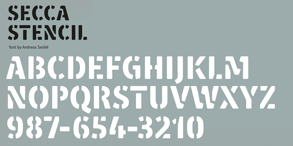 Secca Stencil is an eye catching display addition to the Secca typeface series.