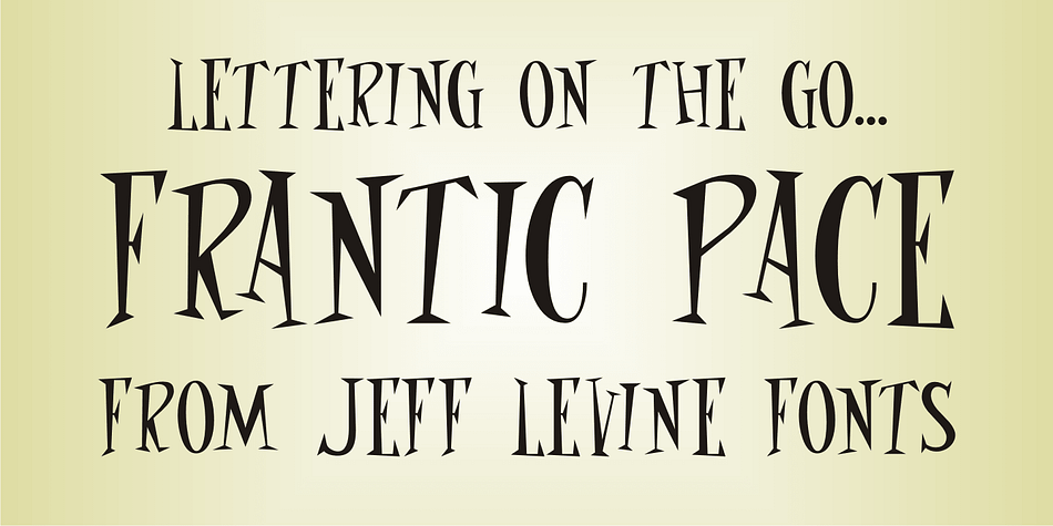 Frantic Pace JNL is based on hand lettering found on the lid of a late 1950s or early 1960s edition of the Print Craft alphabet printing set once manufactured by the Superior Marking Equipment Company of Chicago.