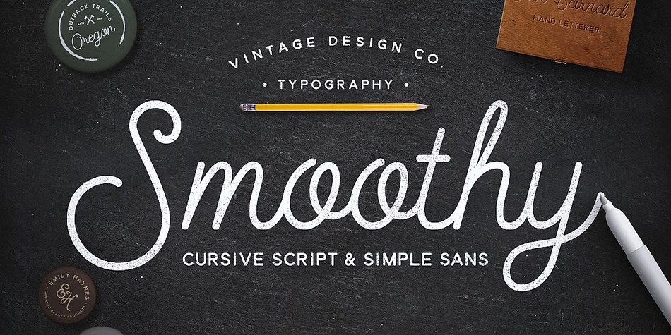 SMOOTHY is a 2 font family with a mono weight cursive script and a complementary subtly rounded sans-serif.