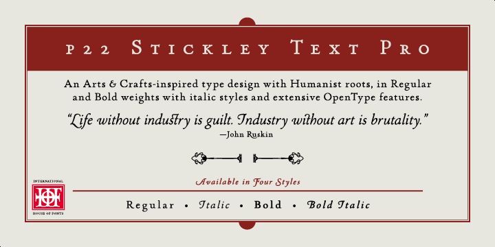 Stickley Text Pro is classic in its roots, drawing on Humanist and Oldstyle history, yet contemporary in its execution.