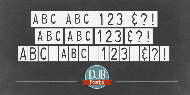 DJB Sticky Tape Labels font family sample image.