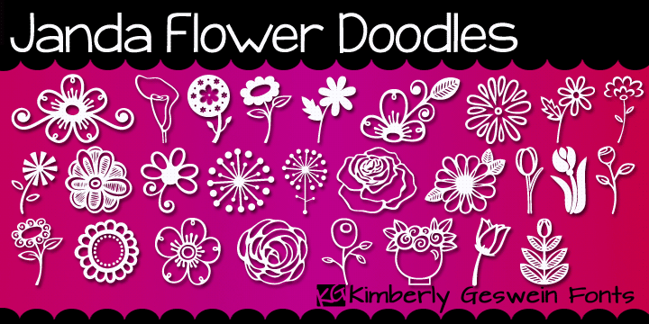 Displaying the beauty and characteristics of the Janda Flower Doodles font family.