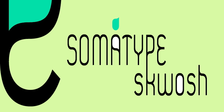 Somatype Skwosh was born out of a desire to ignore traditional rules for condensed character forms in favour of contrasting vertical and horizontal thicknesses and the interesting shapes produced by re-scaling along only one axis.