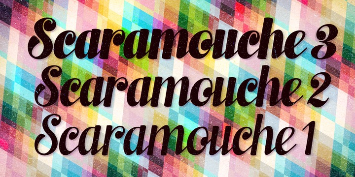 Scaramouche is a decorative and playful connected script.