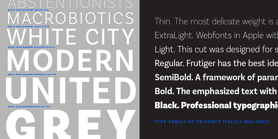 Highlighting the Basic Sans Narrow font family.