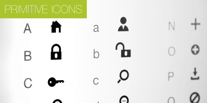 Primitive Icons is a set of 52 simple icons included in a font in place of the letters A-Z and a-z.