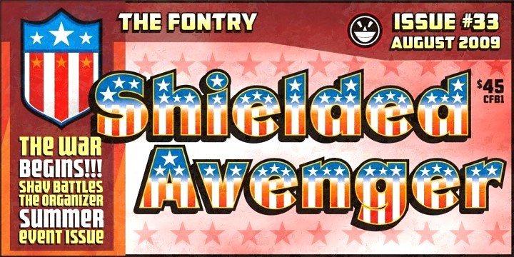 Displaying the beauty and characteristics of the Shielded Avenger font family.