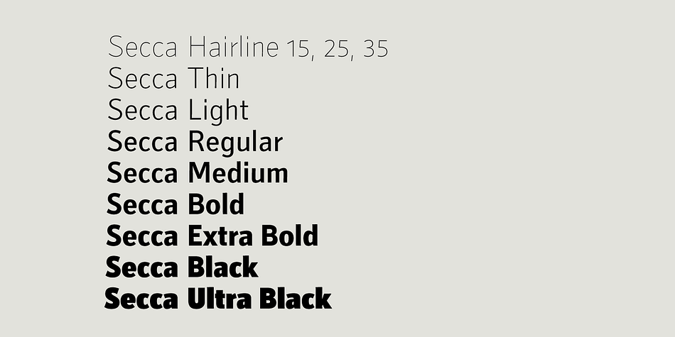 Secca is rooted in the tradition of early German Grotesk typefaces, but is tailored for the needs of today, with a wide language support and many typographic features and extras.
