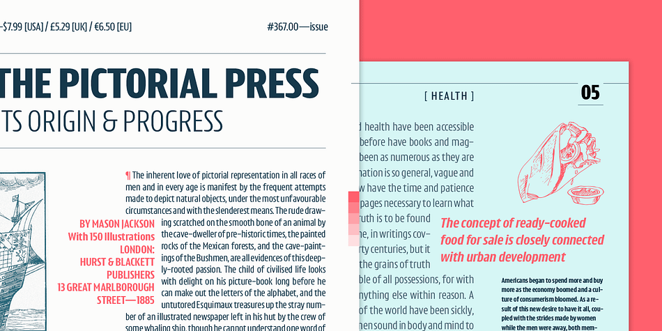 It features lowercase letters with a tall x-height, combined with very short ascenders and descenders to enable compact multi-line settings.