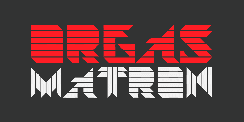 This typeface has been designed on a grid of 7×6 squares but the goal was to create variations from the grid to give the character a destructured aspect.