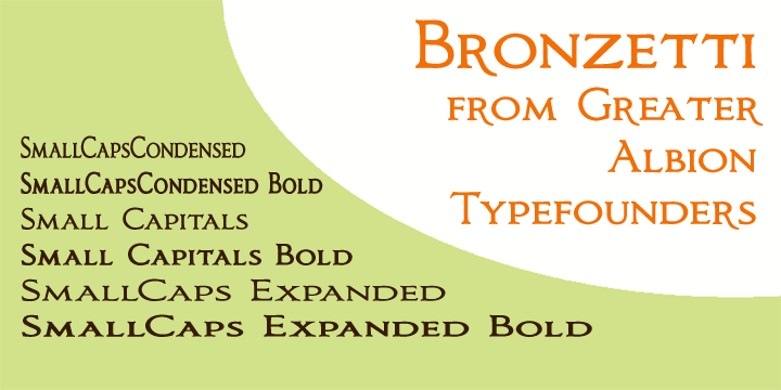 The range of typefaces on offer includes five widths of type, as well as small capitals and italic forms and regular and bold weights.