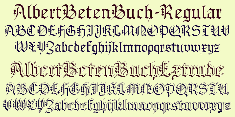 The characteristic common to AlbertBetenbuch and the faces inspiring it is the decorative zig-zag with the upper-case letters.