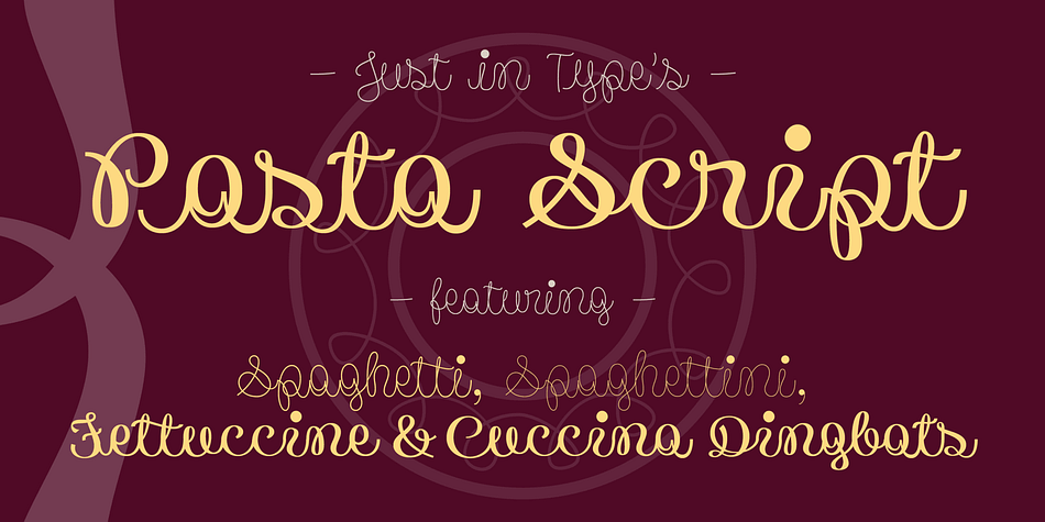 The Pasta Script Family is a delicious script typeface inspired by the Italian spaghetti movement.