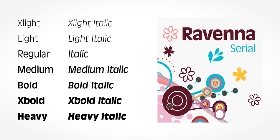 Highlighting the Ravenna Serial font family.
