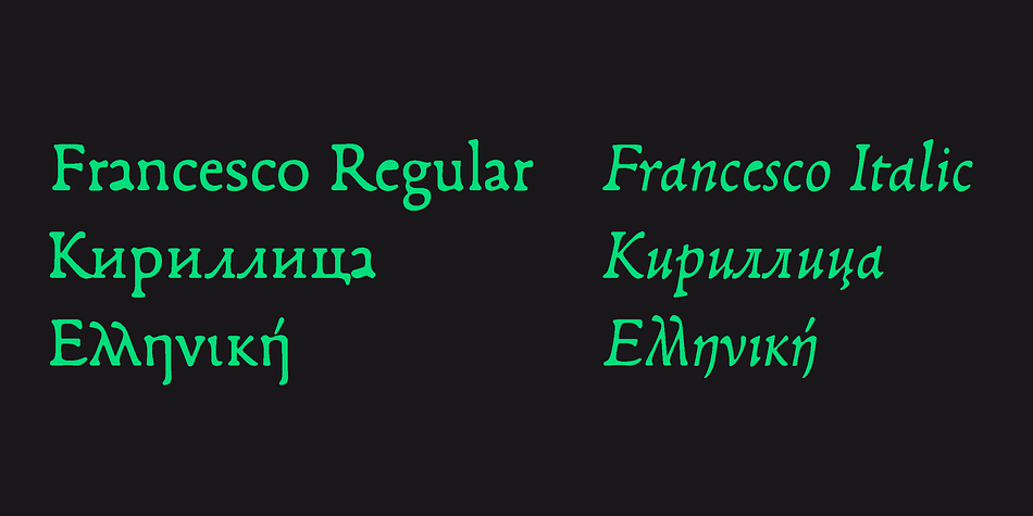 Adopting old-style classicism and manual drawing, Francesco is soft and approachable without compromising readability.