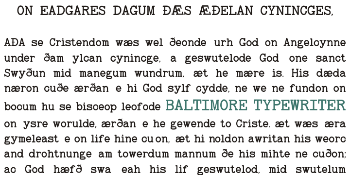 Baltimore Typewriter font family example.