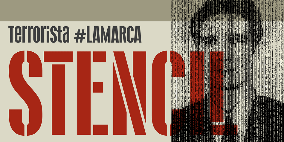 The last typeface from the package is Terrorista Lamarca, a stencil version.