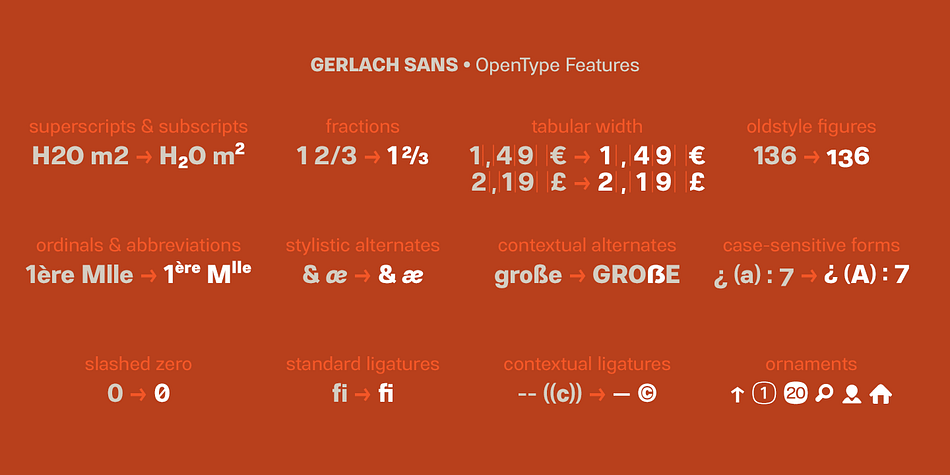 Gerlach Sans font family sample image.
