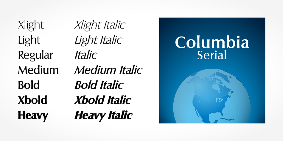 Highlighting the Columbia Serial font family.