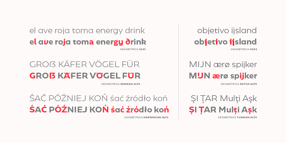 Geometrica font family example.