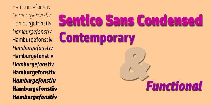 Displaying the beauty and characteristics of the Sentico Sans DT Condensed font family.