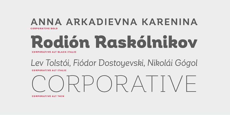 Corporative is a semi serif font that has a marked personality and distinctive traits, what makes it suitable to be used at large text sizes.