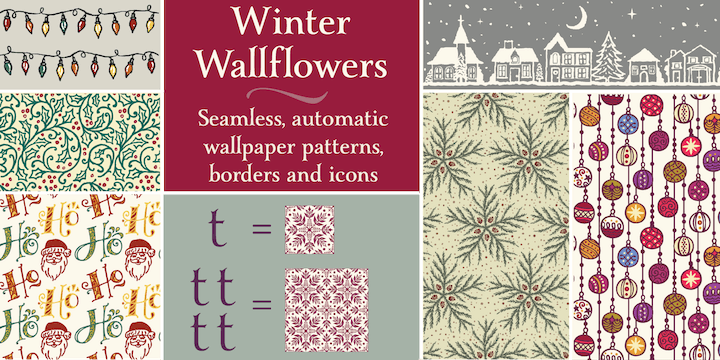 Winter Wallflowers — 25 unique hand drawn wallpaper tiles and 61 accompanying icons.