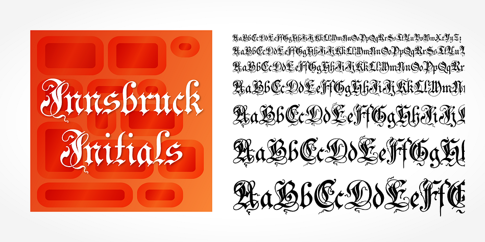 "Innsbruck Initials" is a classic blackletter font of its epoch which inspires you to create vintage-looking designs with ease.