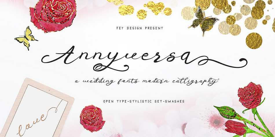 Features of the font include:
- Anniversa Script
- Anniversa Swashes
- Open Type Features Fonts
- Combination of alternative ligatures fonts
- Standard Ligatures, Stylistic Sets
- Multi-language support
- Modern Calligraphy Typeface
- PUA Encoded
- Uniquely styled fonts
- Easily customizable.