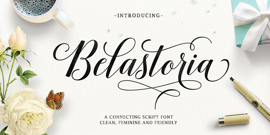 Belastoria is a connecting script with a dancing baseline, which is designed to convey elegance and style.