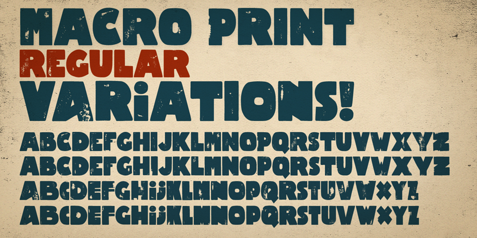 To create a unique, hand-printed feeling there are two sets within each version, therefore using the same letter twice in a headline will make the font look original and authentic.