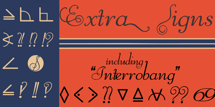 We added a extensive set of ligatures (stylistic and contextual alternates plus discretionary ligatures) providing a lot of letterform variations that make your design really special, plus swashes and tails ornaments (to artistic increase any letter of this font) more fractions and number ligatures (a strange idea from Iza W).